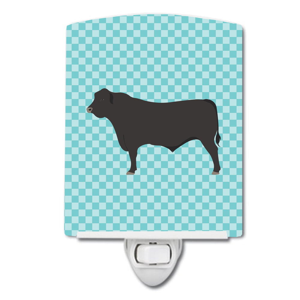BB8002CNL Black Angus Cow Blue Check Ceramic Night Light