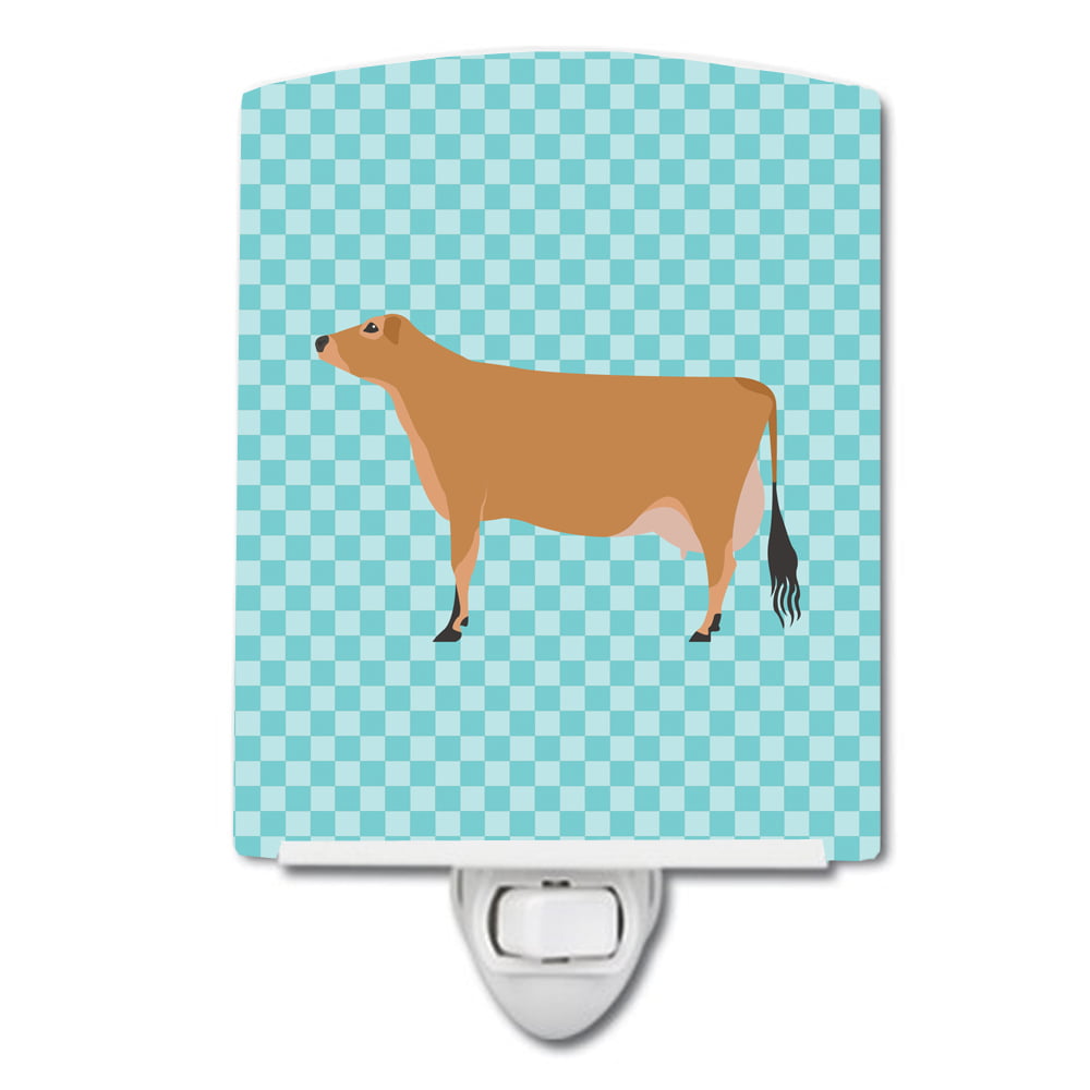 BB8003CNL Jersey Cow Blue Check Ceramic Night Light