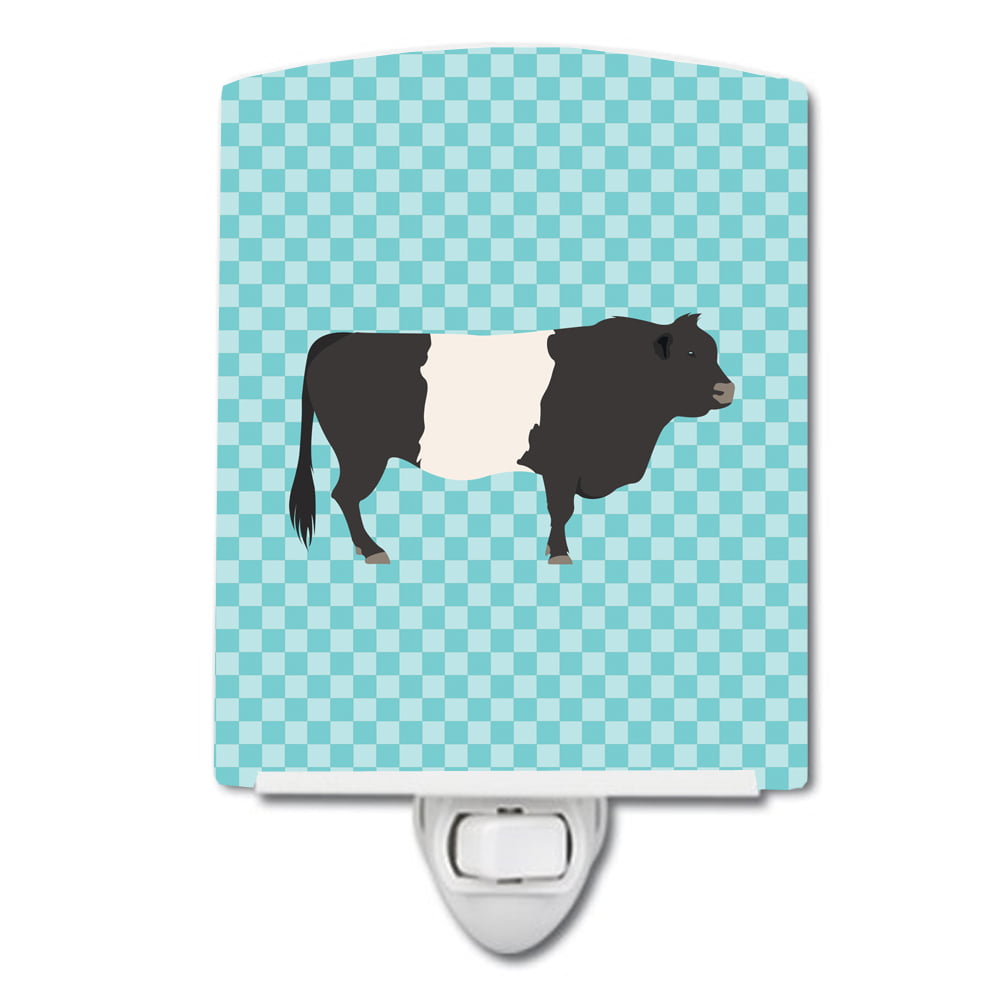 BB8005CNL Belted Galloway Cow Blue Check Ceramic Night Light