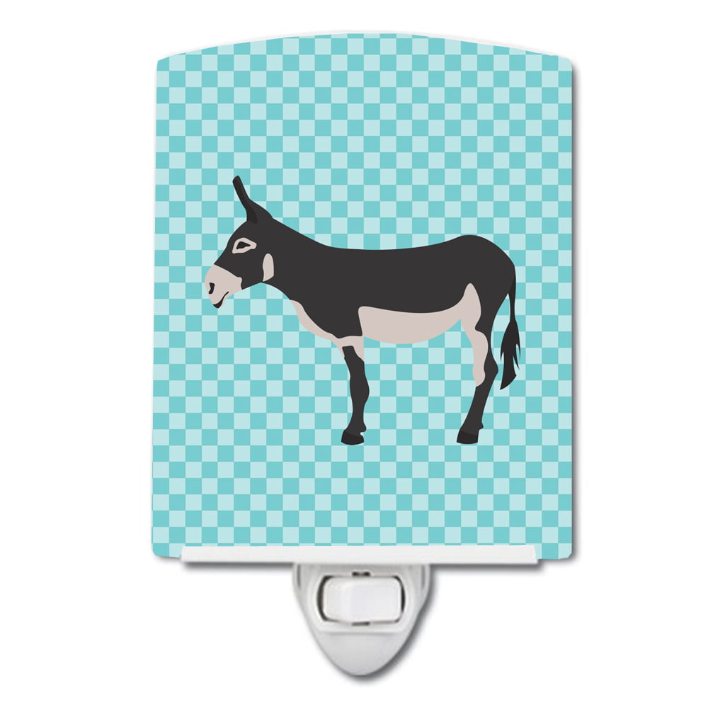 BB8018CNL American Mammoth Jack Donkey Blue Check Ceramic Night Light