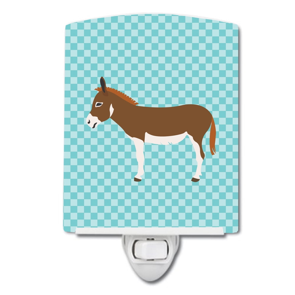 Miniature Mediterranian Donkey Blue Check Ceramic Night Light