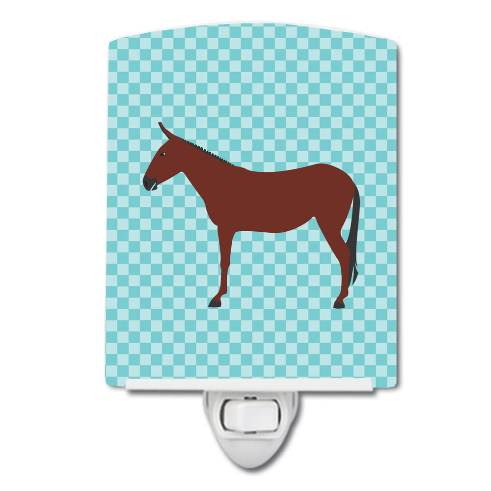 BB8024CNL Hinny Horse Donkey Blue Check Ceramic Night Light