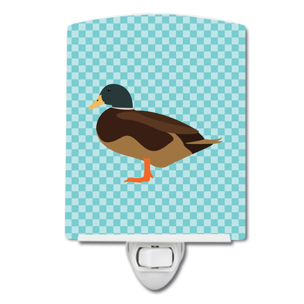 BB8041CNL Silver Bantam Duck Blue Check Ceramic Night Light