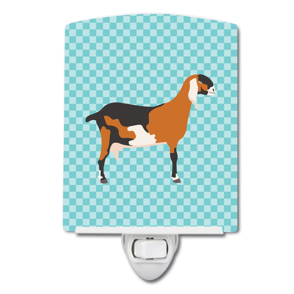 Anglo-nubian Nubian Goat Blue Check Ceramic Night Light