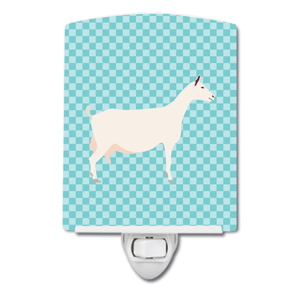 BB8063CNL Saanen Goat Blue Check Ceramic Night Light
