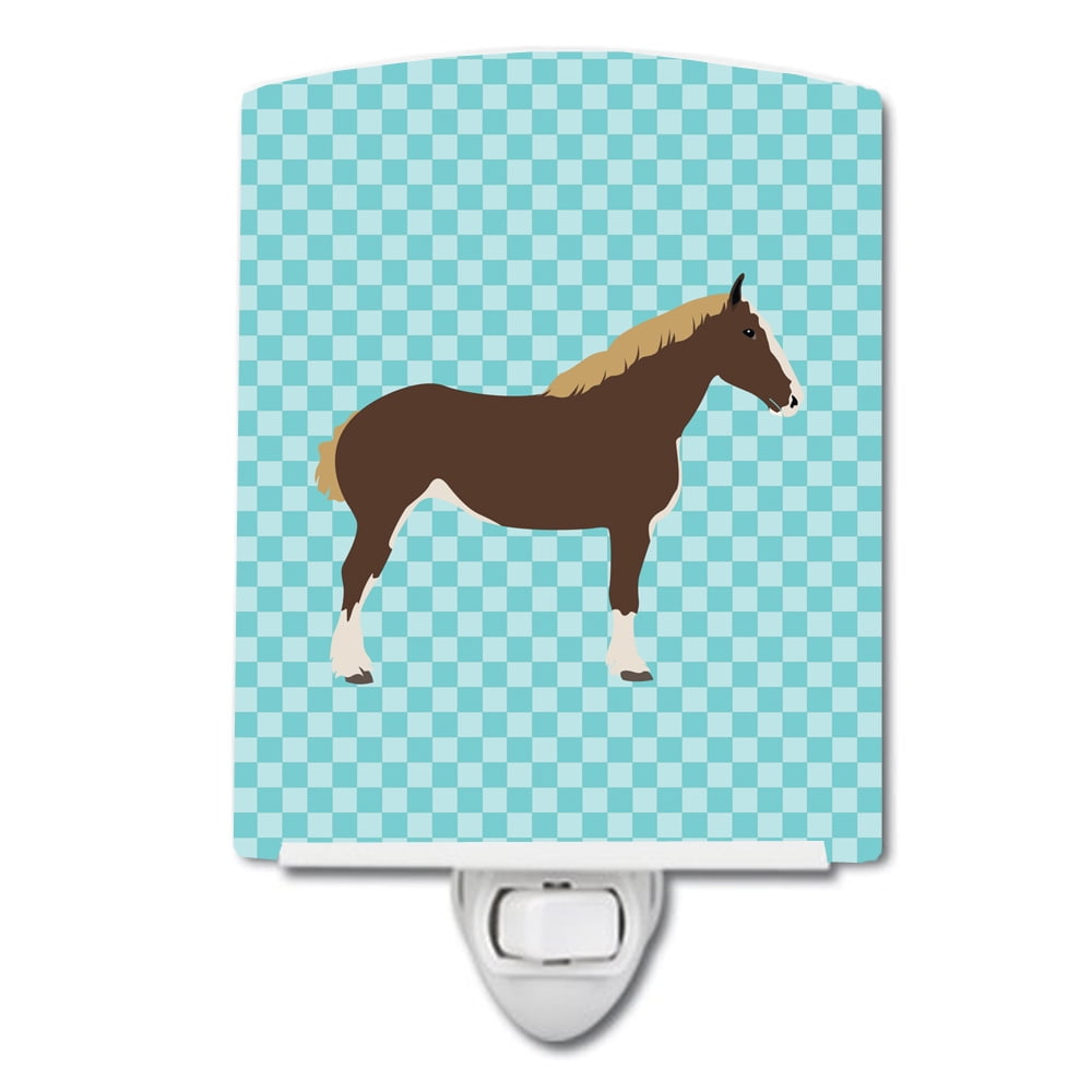 Percheron Horse Blue Check Ceramic Night Light