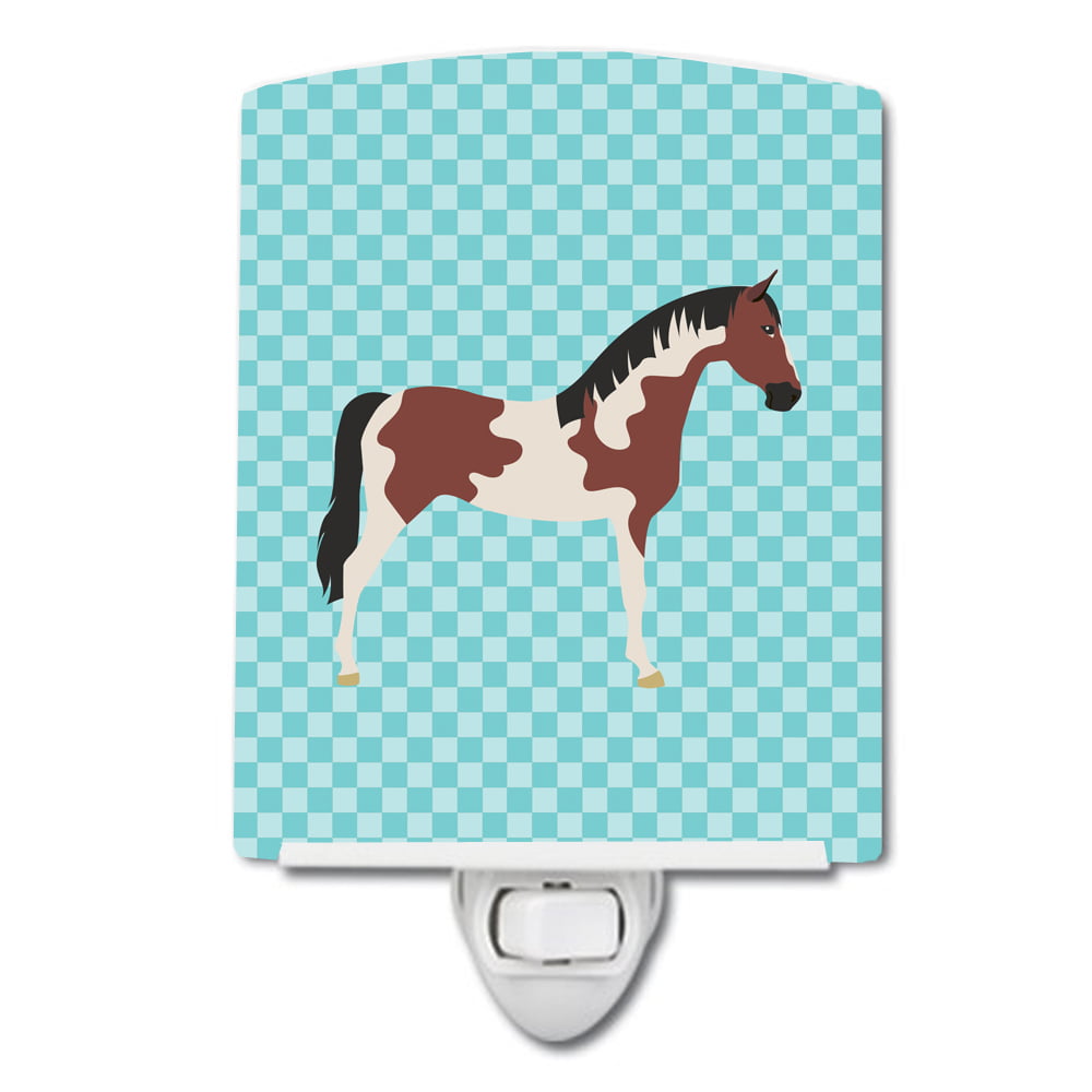 Pinto Horse Blue Check Ceramic Night Light