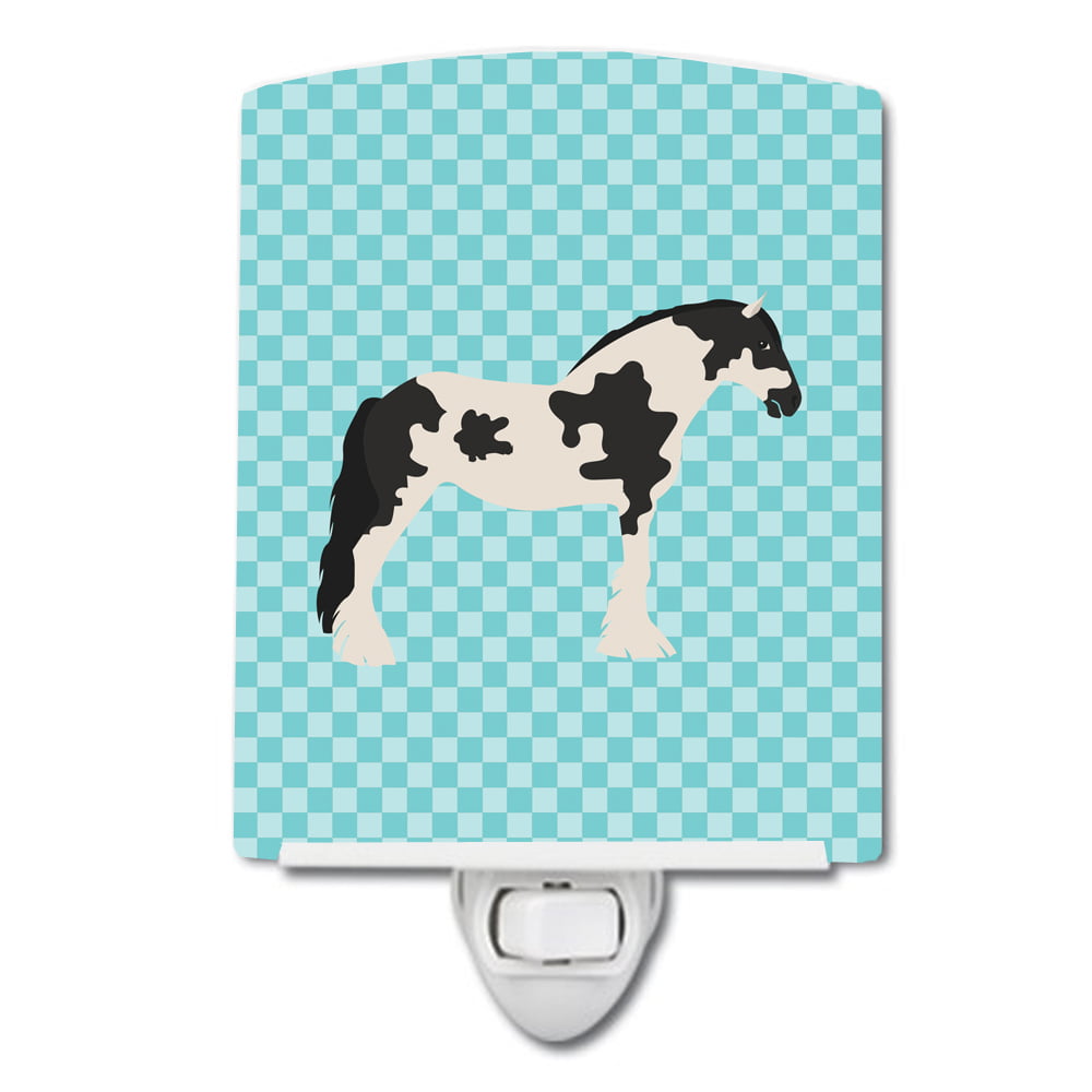 Cyldesdale Horse Blue Check Ceramic Night Light
