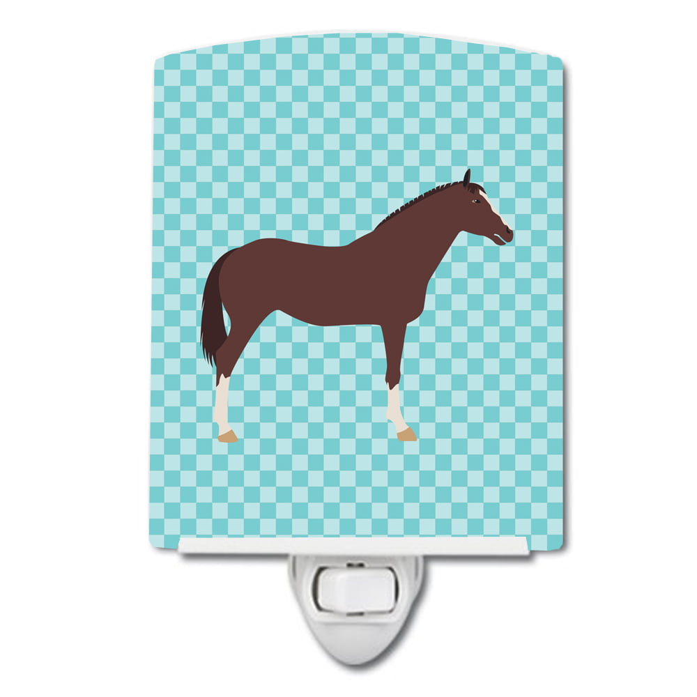 English Thoroughbred Horse Blue Check Ceramic Night Light