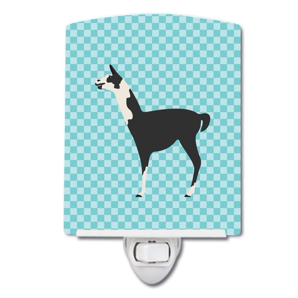 BB8092CNL Llama Q Ara Blue Check Ceramic Night Light