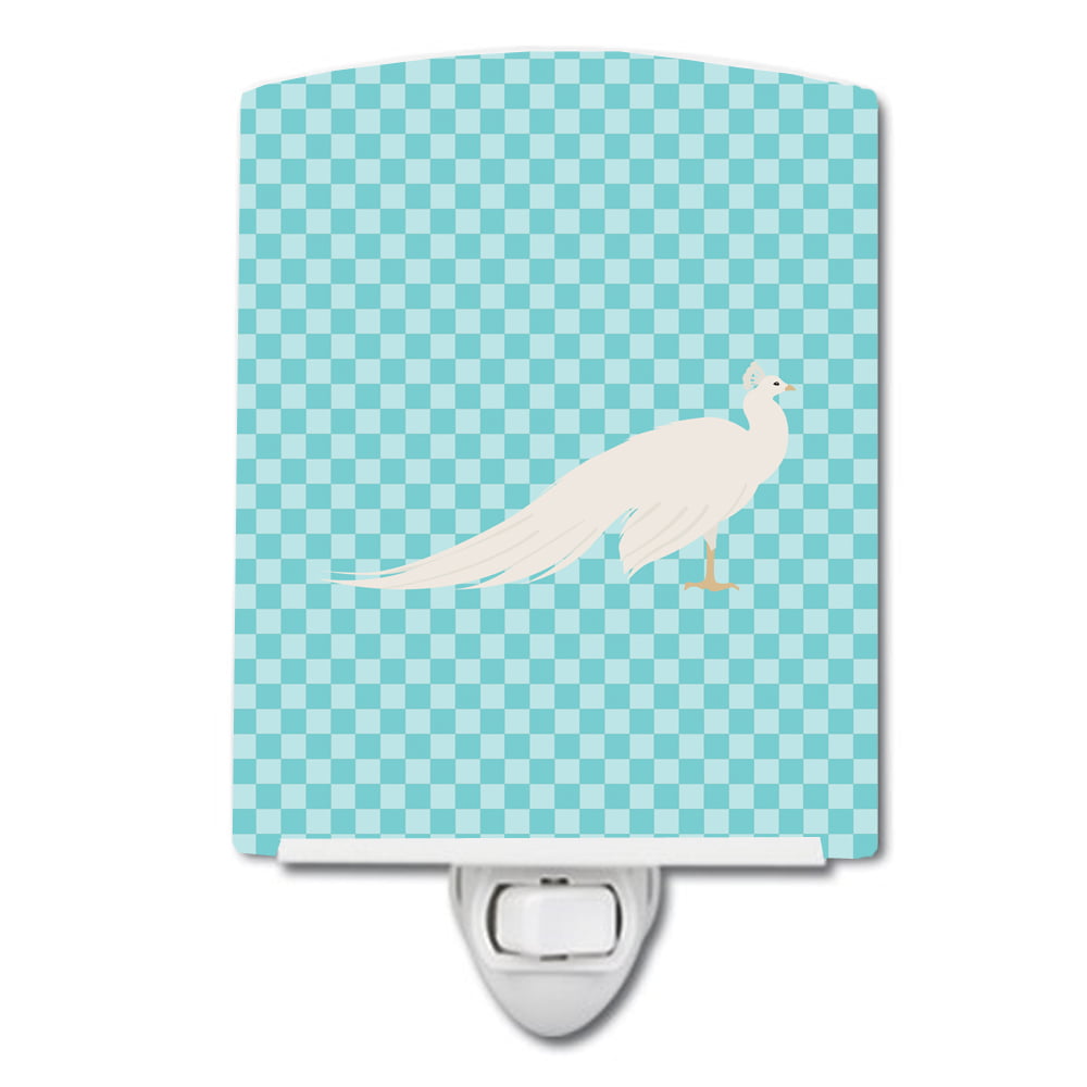 BB8100CNL White Peacock Peafowl Blue Check Ceramic Night Light
