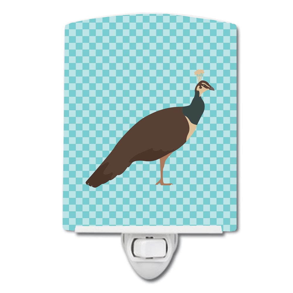 BB8101CNL Indian Peahen Peafowl Blue Check Ceramic Night Light