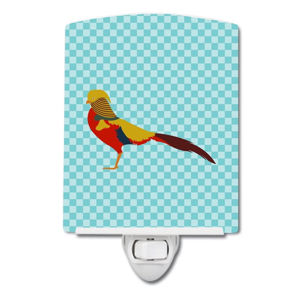 Golden or Chinese Pheasant Blue Check Ceramic Night Light