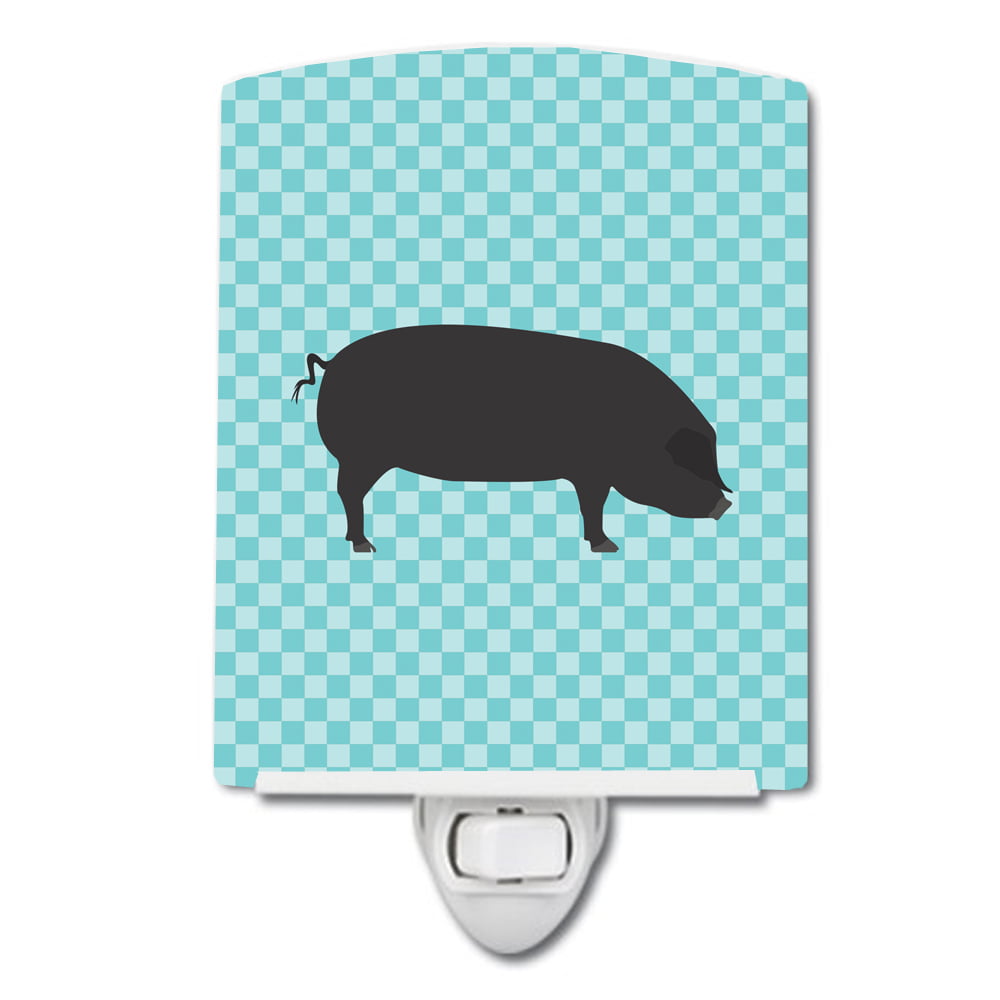 Devon Large Black Pig Blue Check Ceramic Night Light