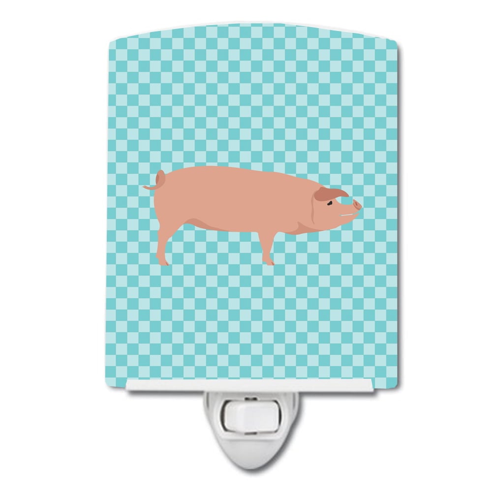 American Landrace Pig Blue Check Ceramic Night Light