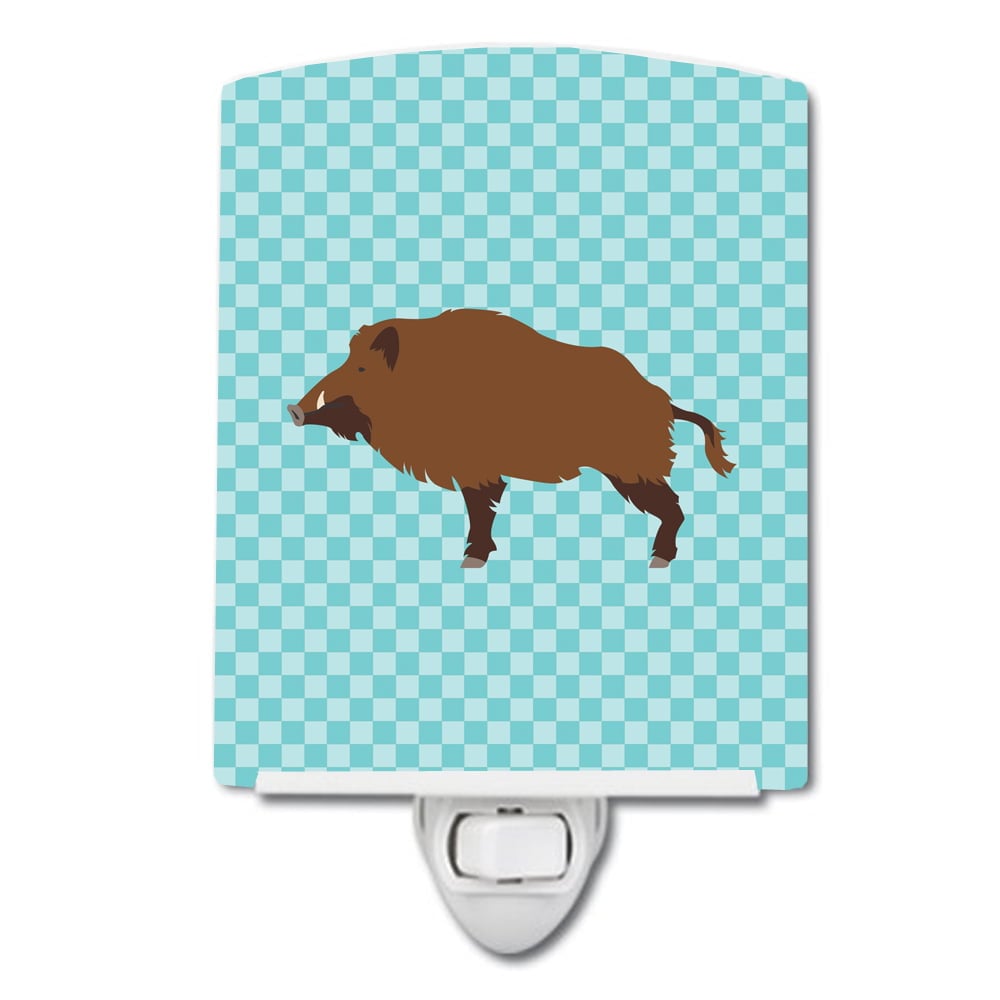 Wild Boar Pig Blue Check Ceramic Night Light