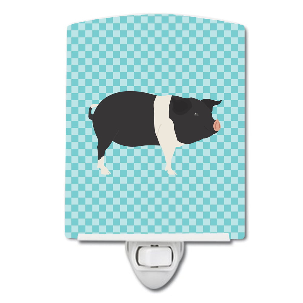 Hampshire Pig Blue Check Ceramic Night Light