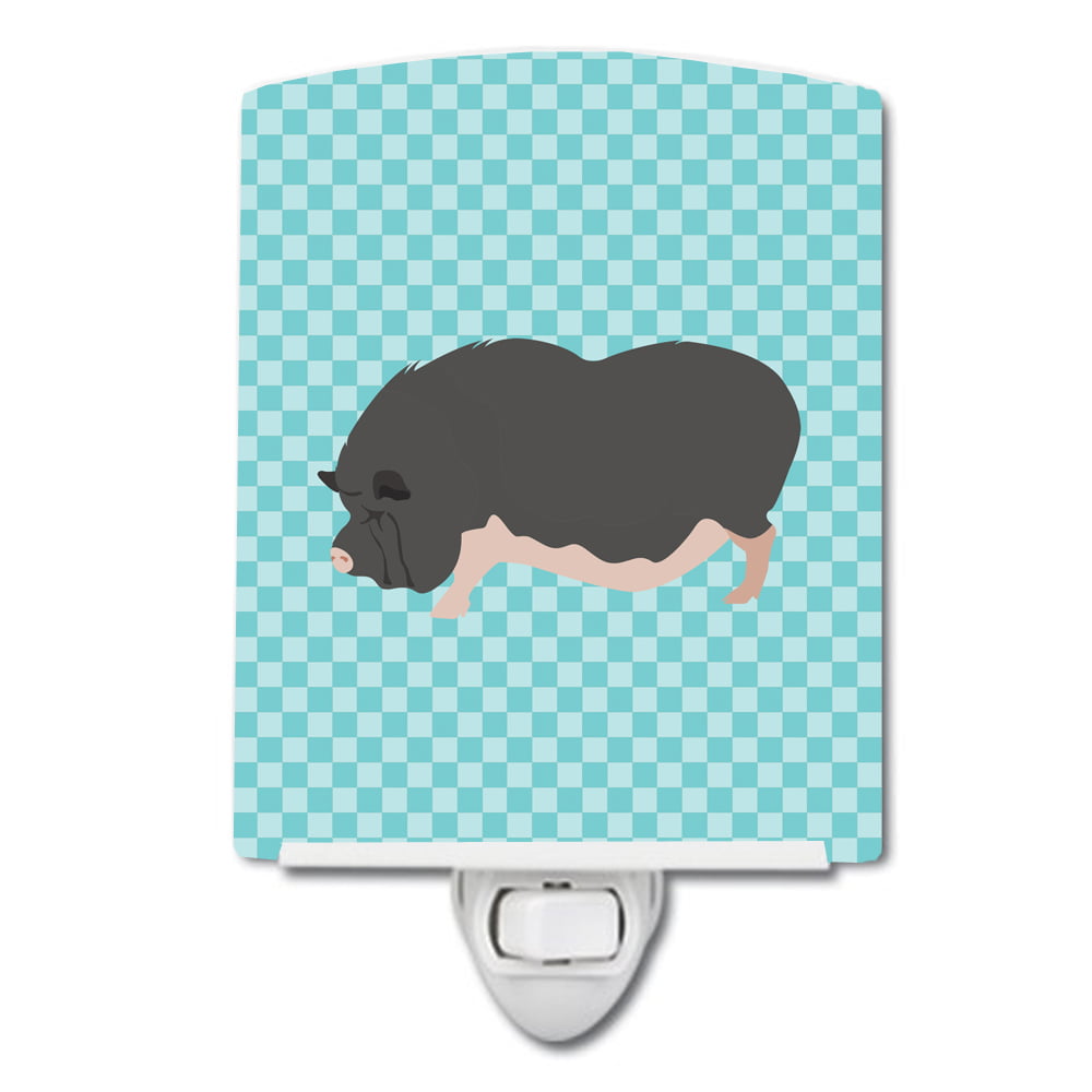 Vietnamese Pot-Bellied Pig Blue Check Ceramic Night Light