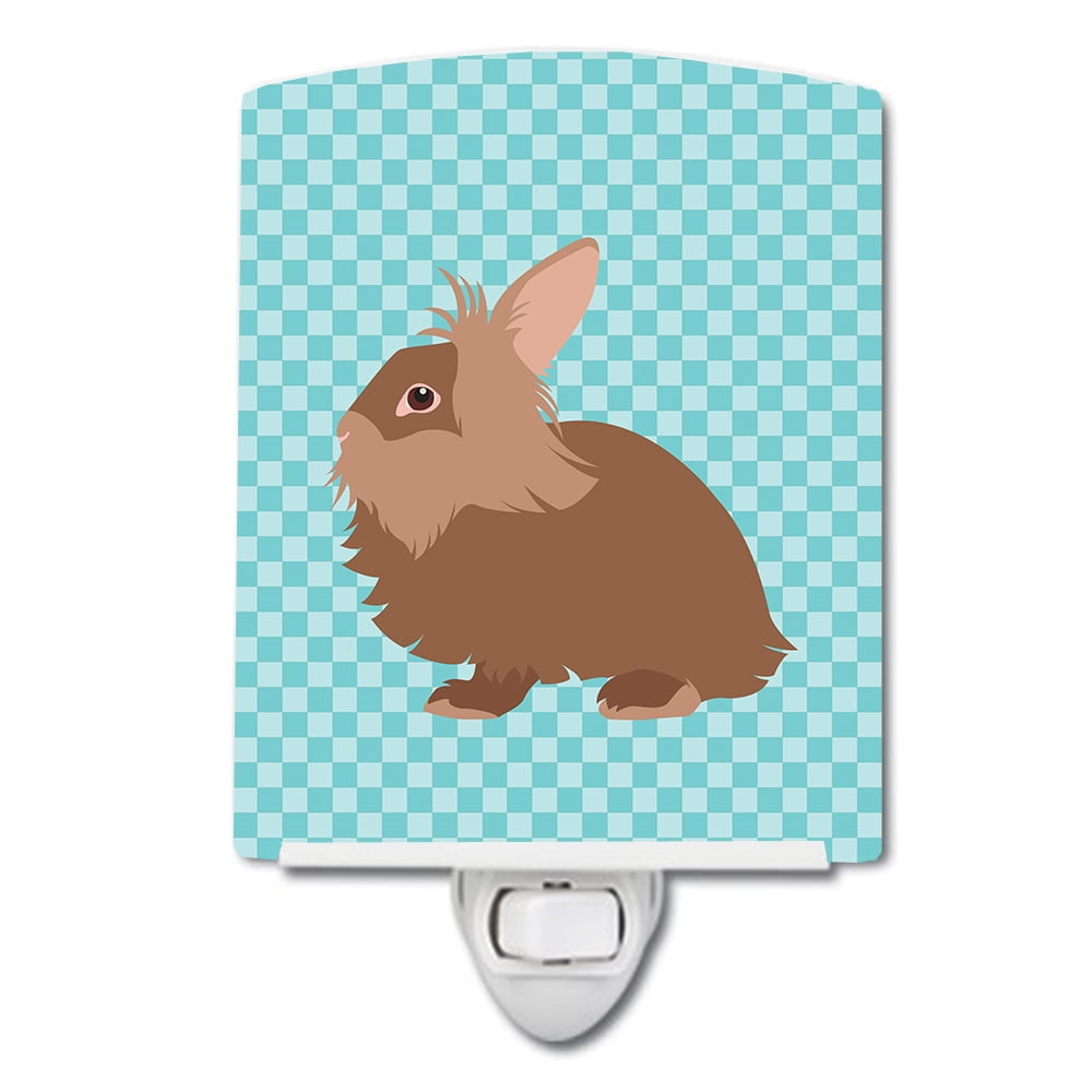 BB8134CNL Lionhead Rabbit Blue Check Ceramic Night Light