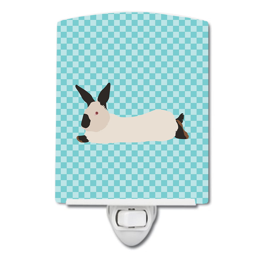 California White Rabbit Blue Check Ceramic Night Light