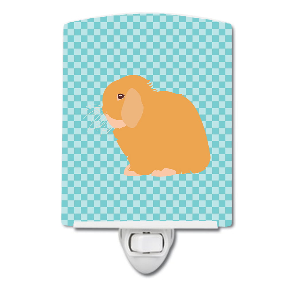Holland Lop Rabbit Blue Check Ceramic Night Light