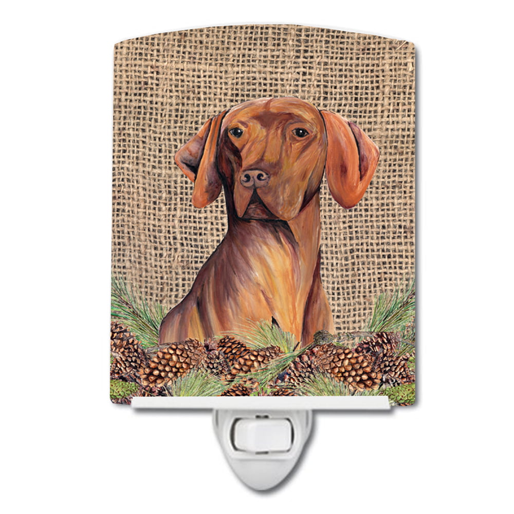 Vizsla Faux Burlap & Pine Cones Ceramic Night Light