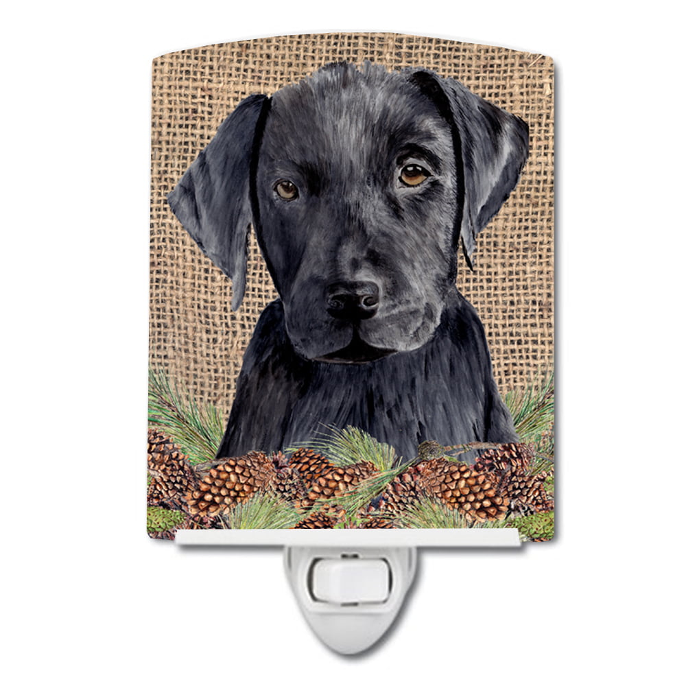 Labrador Faux Burlap & Pine Cones Ceramic Night Light