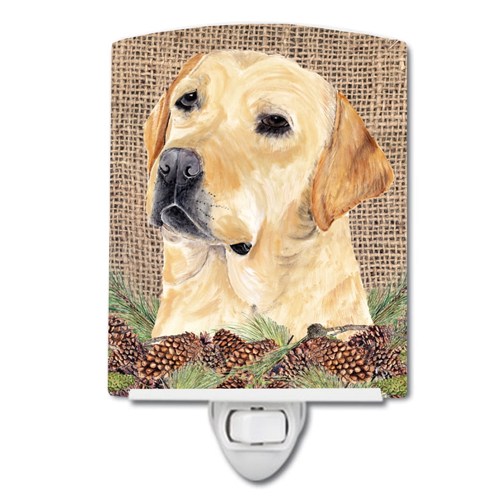 Labrador Faux Burlap & Pine Cones Ceramic Night Light