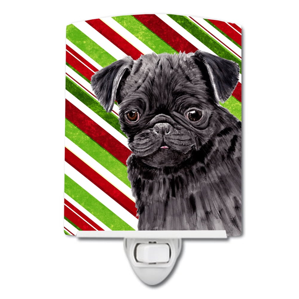 Pug Candy Cane Holiday Christmas Ceramic Night Light