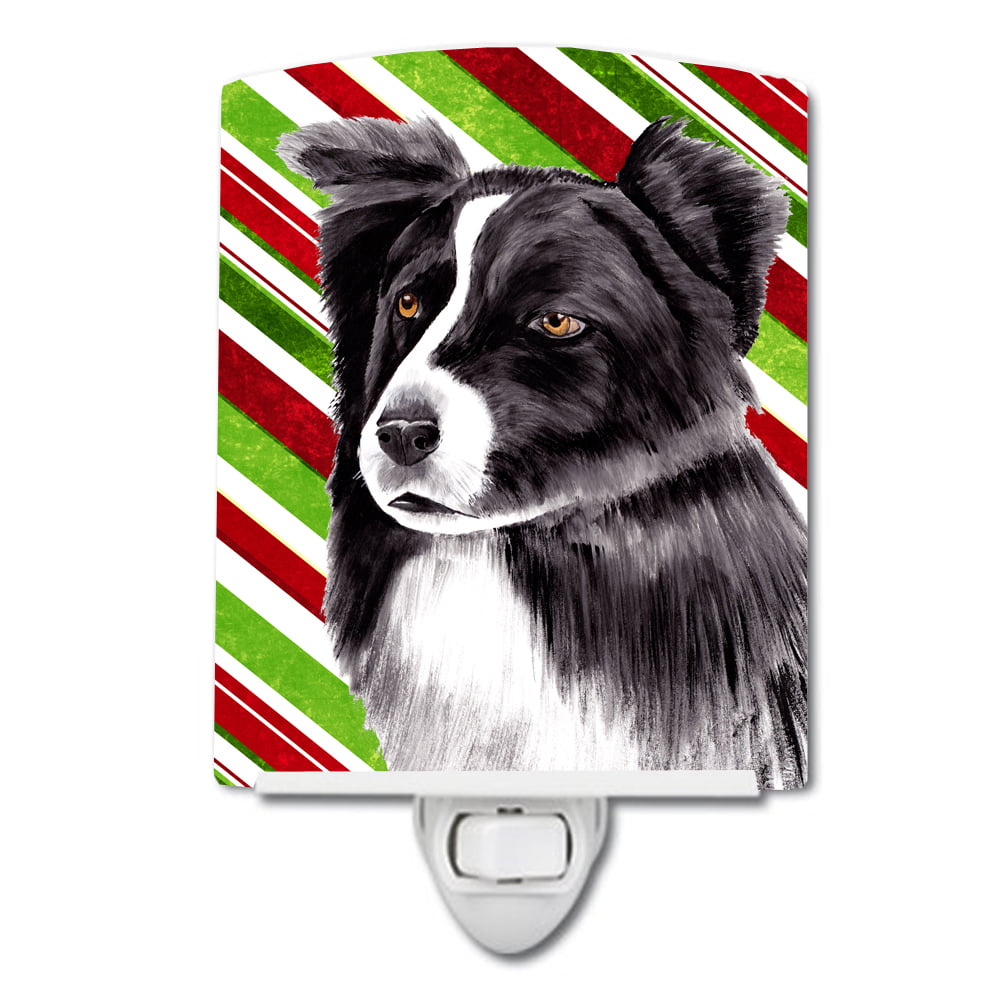 Border Collie Candy Cane Holiday Christmas Ceramic Night Light