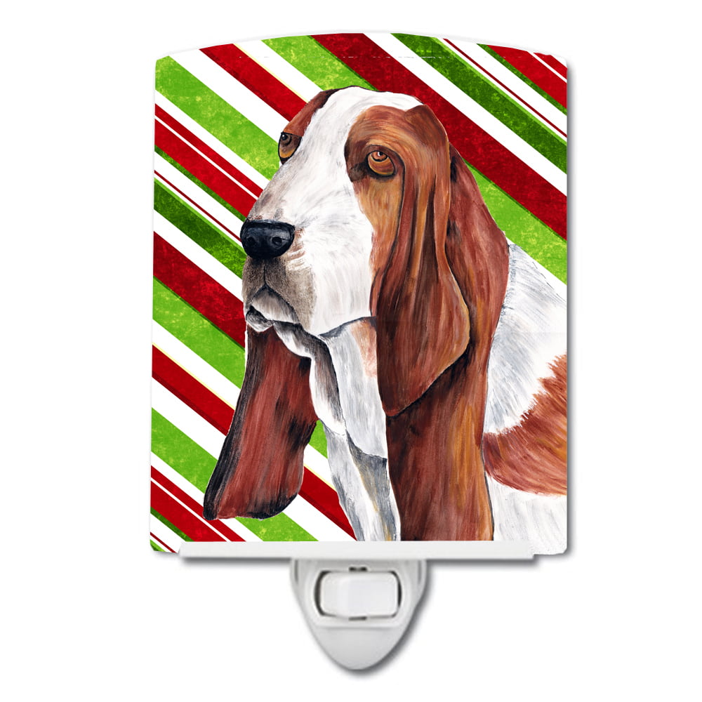 Basset Hound Candy Cane Holiday Christmas Ceramic Night Light