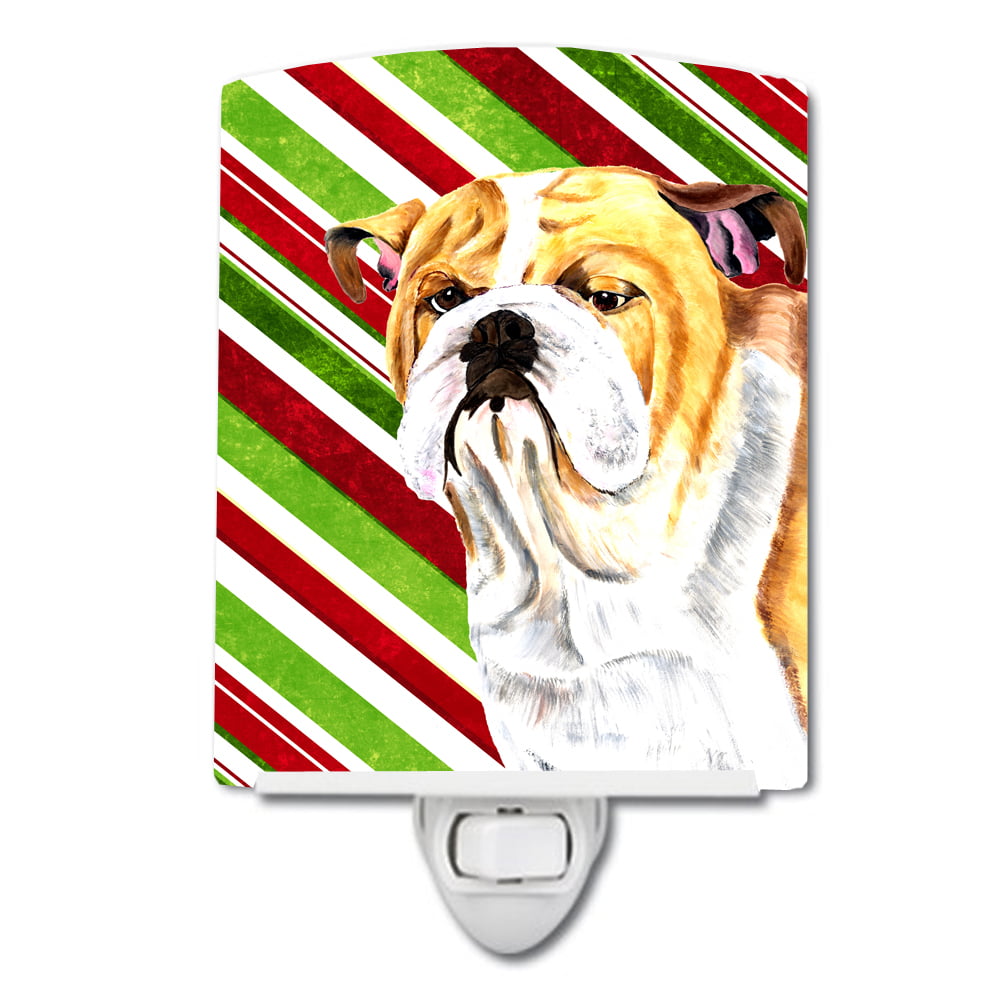 Bulldog English Candy Cane Holiday Christmas Ceramic Night Light