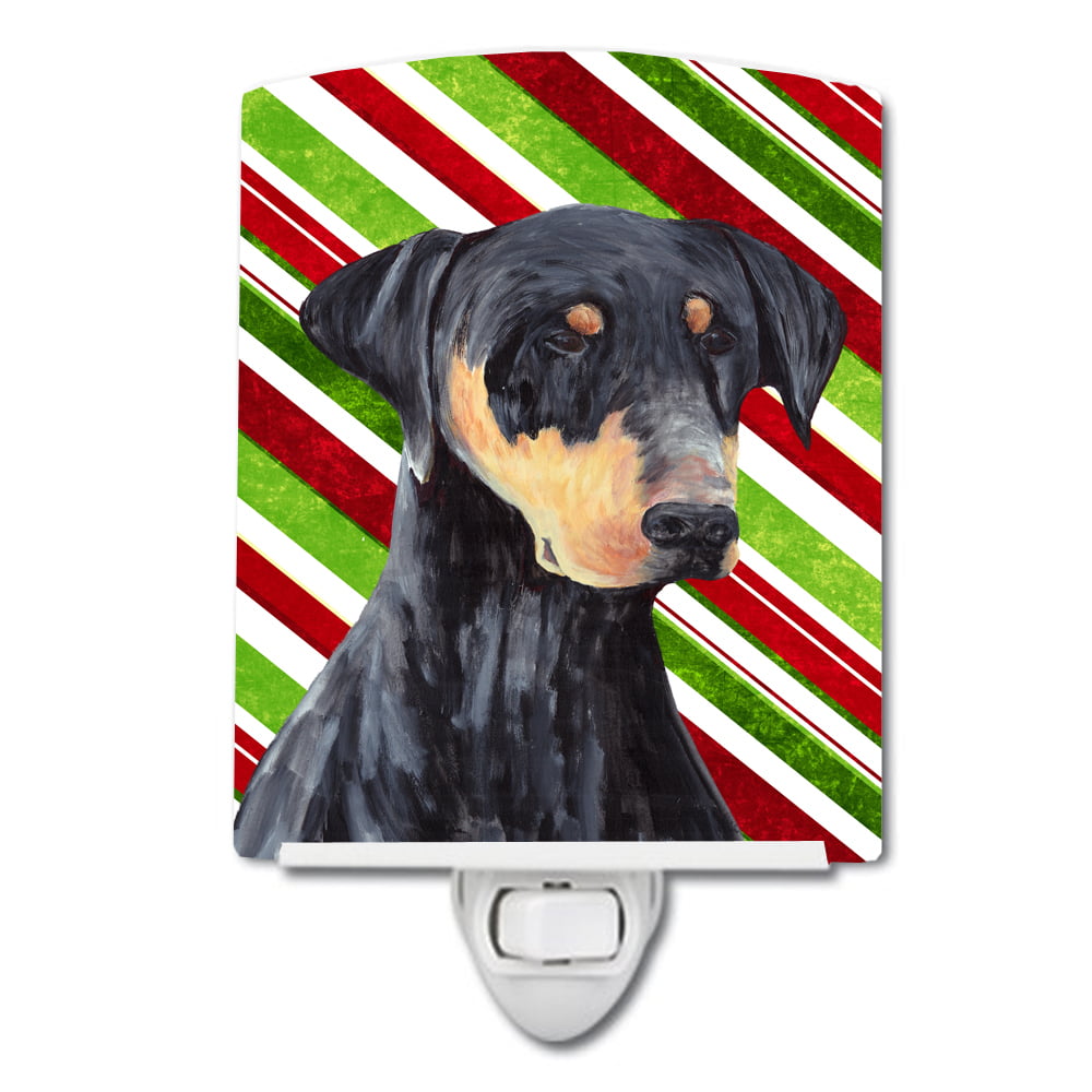 Doberman Candy Cane Holiday Christmas Ceramic Night Light