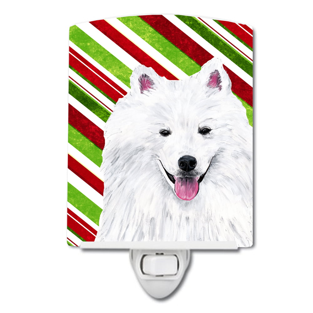 American Eskimo Candy Cane Holiday Christmas Ceramic Night Light