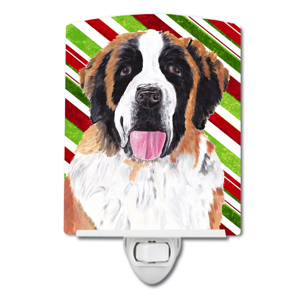 Saint Bernard Candy Cane Holiday Christmas Ceramic Night Light