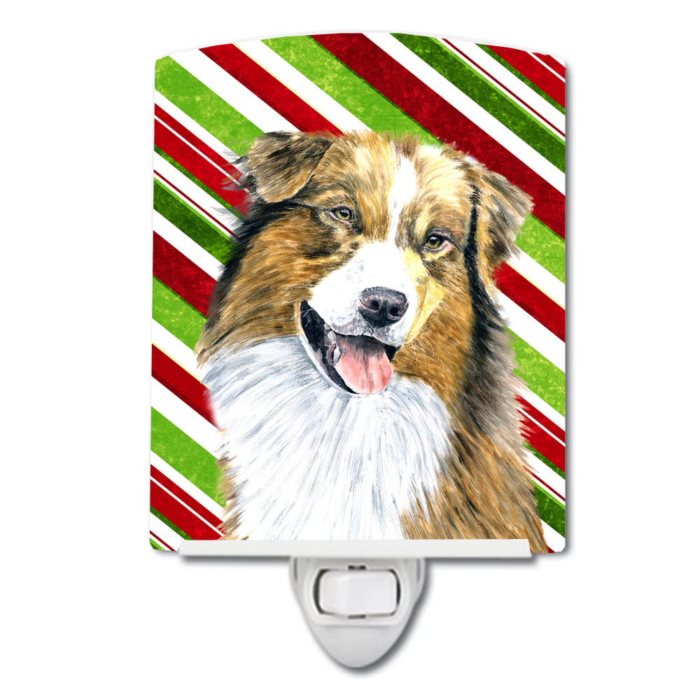 Australian Shepherd Candy Cane Holiday Christmas Ceramic Night Light