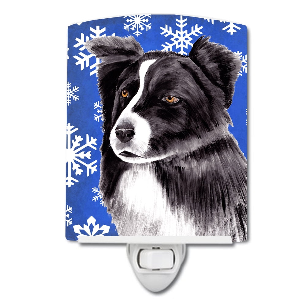 Border Collie Winter Snowflakes Holiday Ceramic Night Light