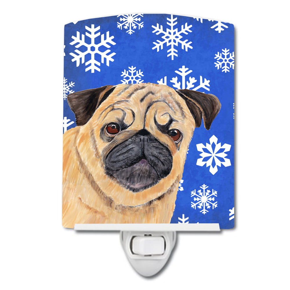 Pug Winter Snowflakes Holiday Ceramic Night Light