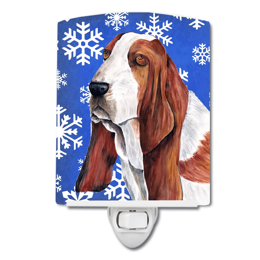 Basset Hound Winter Snowflakes Holiday Ceramic Night Light