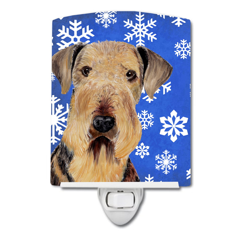 Airedale Winter Snowflakes Holiday Ceramic Night Light