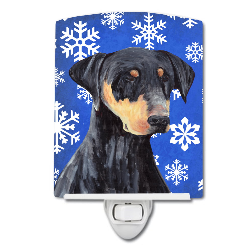 Doberman Winter Snowflakes Holiday Ceramic Night Light