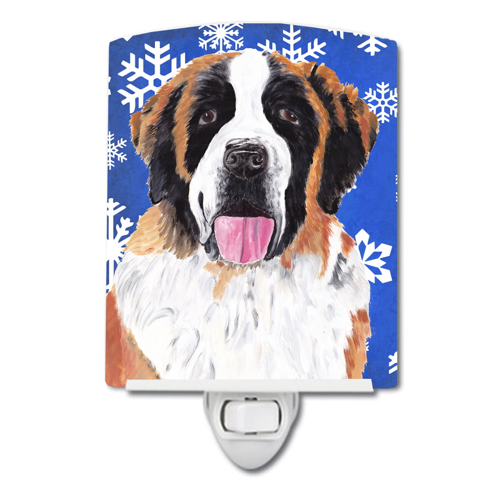 Saint Bernard Winter Snowflakes Holiday Ceramic Night Light