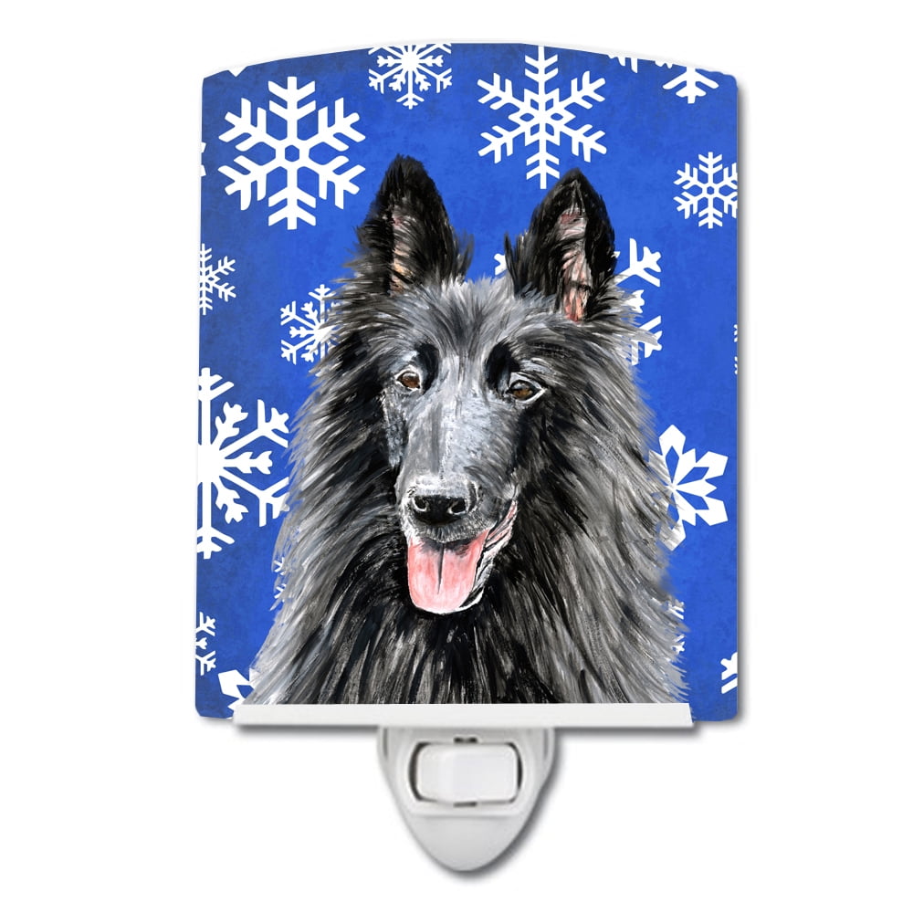Belgian Sheepdog Winter Snowflakes Holiday Ceramic Night Light