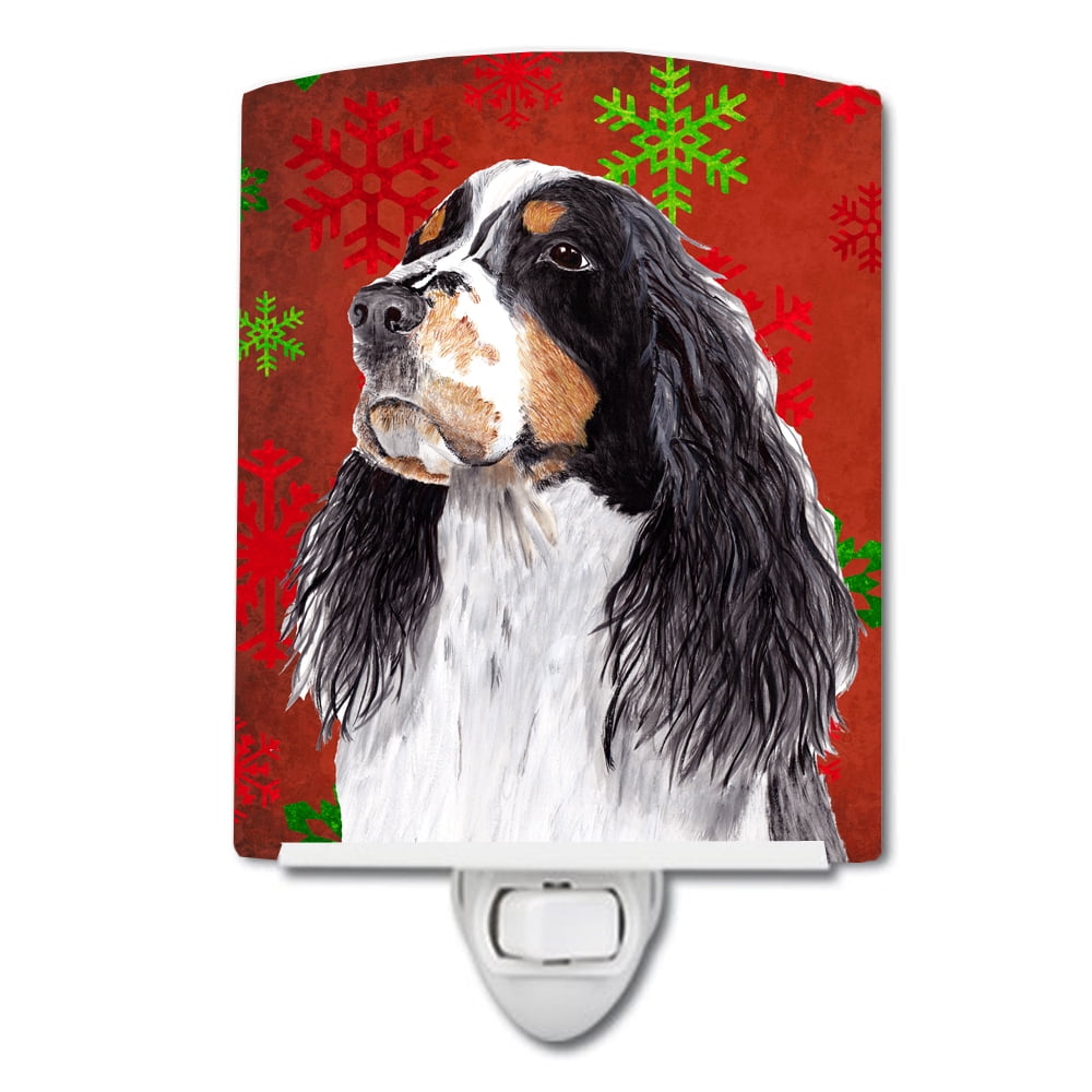 Springer Spaniel Red & Green Snowflakes Holiday Christmas Ceramic Night Light