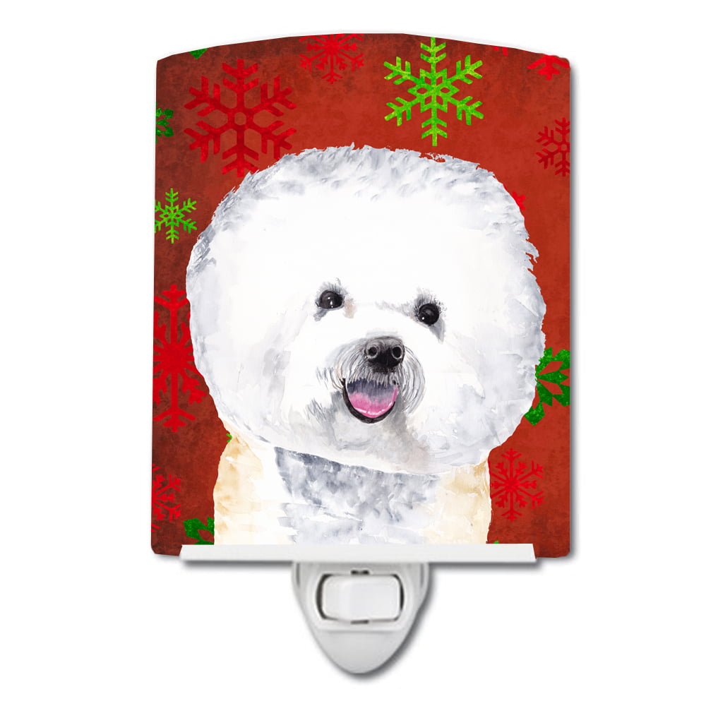Bichon Frise Red & Green Snowflakes Holiday Christmas Ceramic Night Light