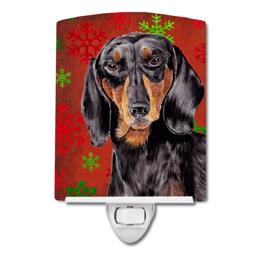 Dachshund Red & Green Snowflakes Holiday Christmas Ceramic Night Light