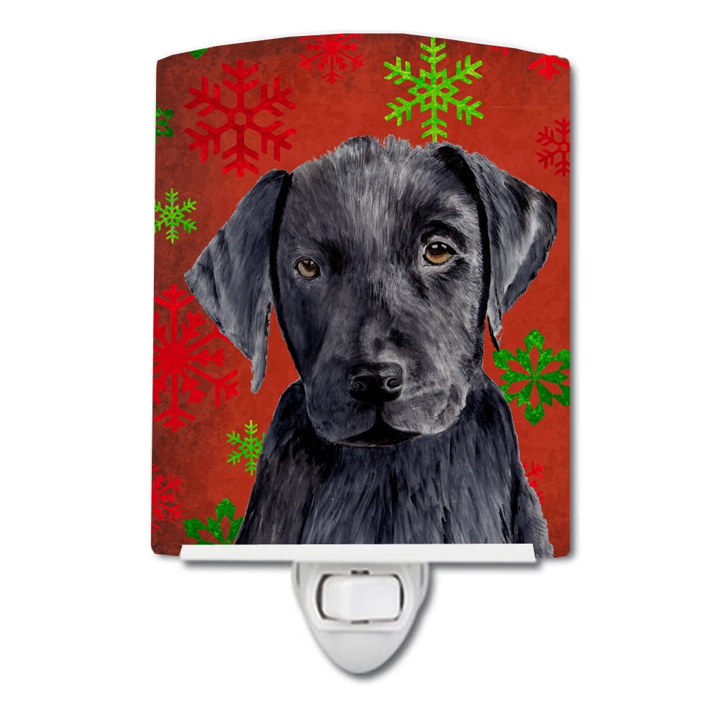 Labrador Red & Green Snowflakes Holiday Christmas Ceramic Night Light