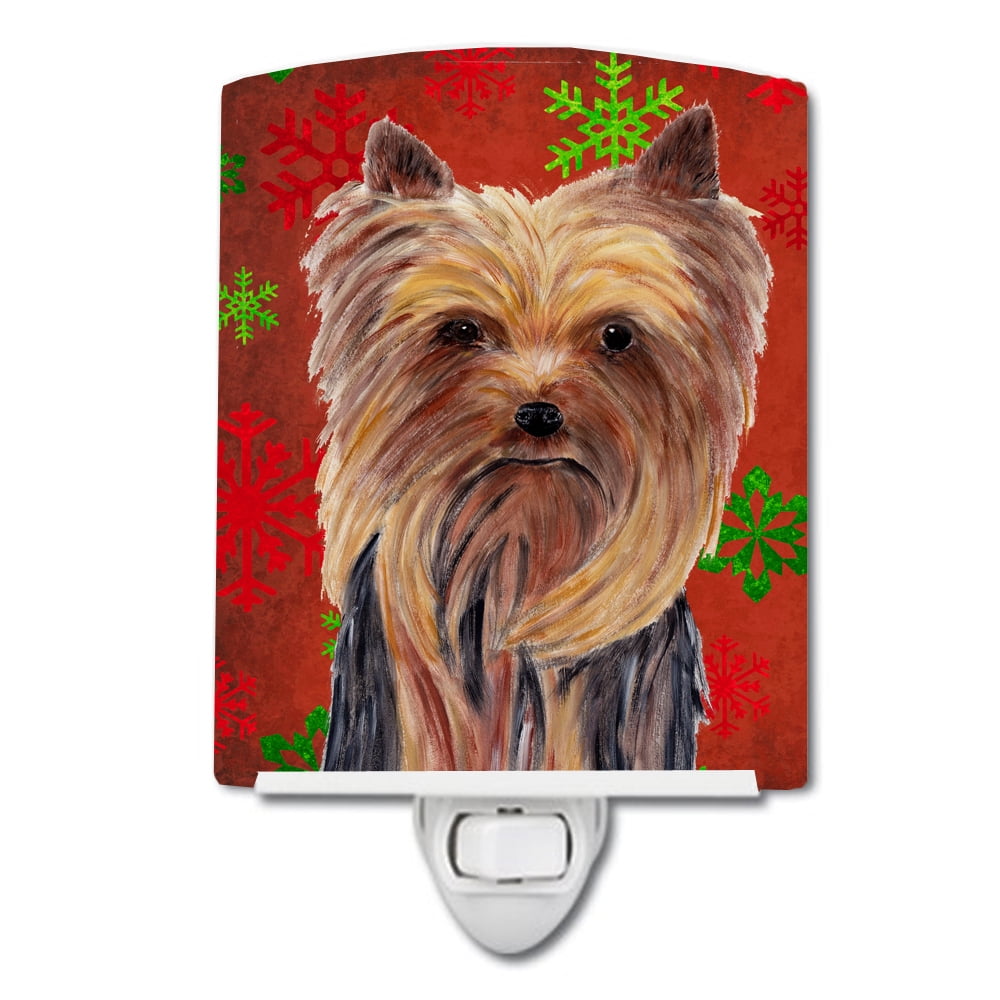 Yorkie Red & Green Snowflakes Holiday Christmas Ceramic Night Light