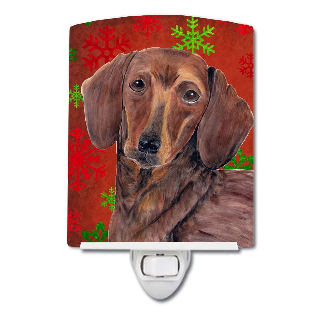 Dachshund Red & Green Snowflakes Holiday Christmas Ceramic Night Light