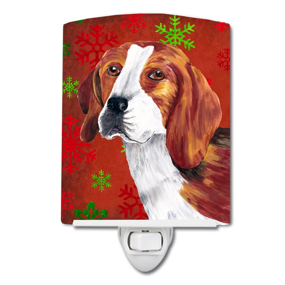 Beagle Red & Green Snowflakes Holiday Christmas Ceramic Night Light